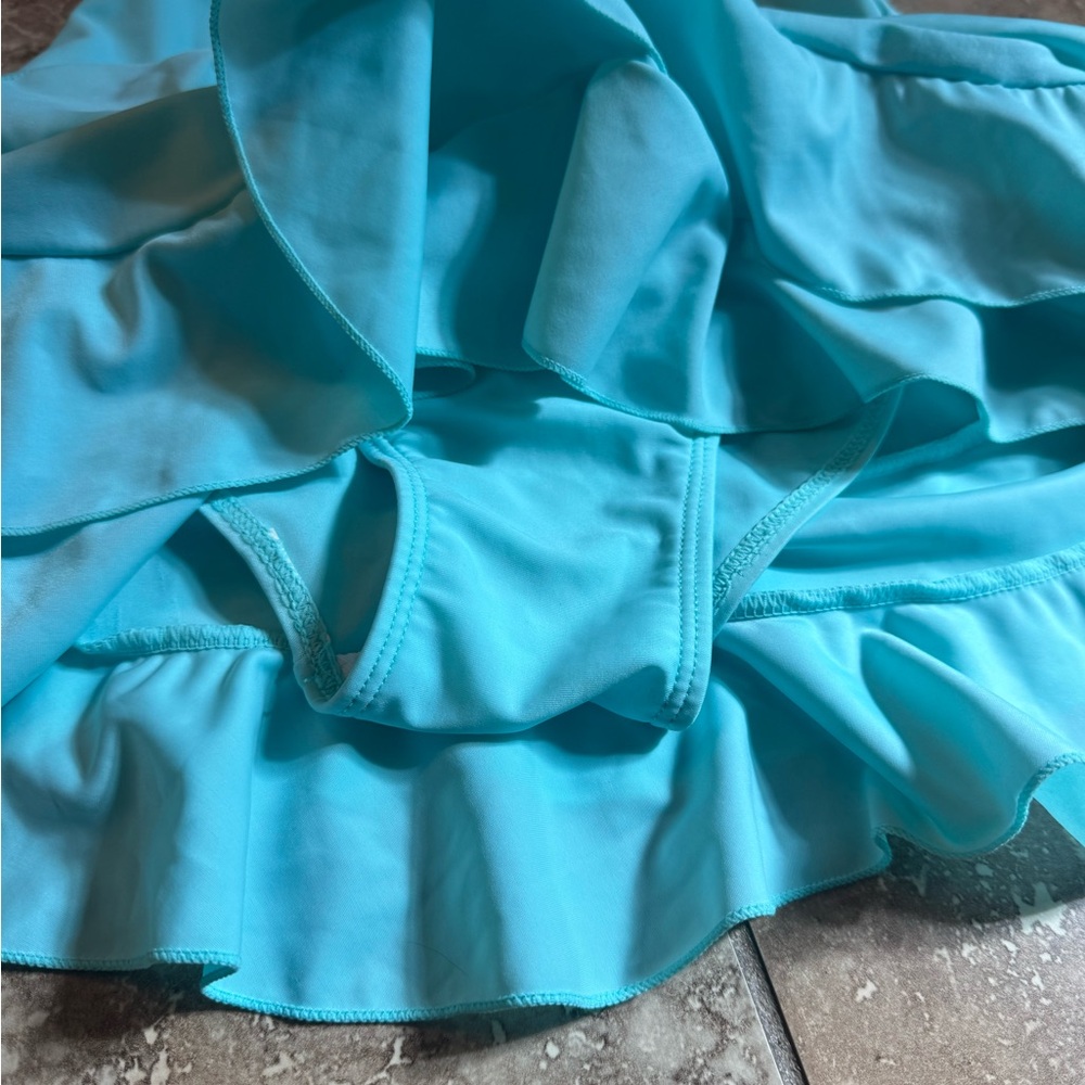 Aqua Ruffled Halter Swimsuit - Picture 4 of 4